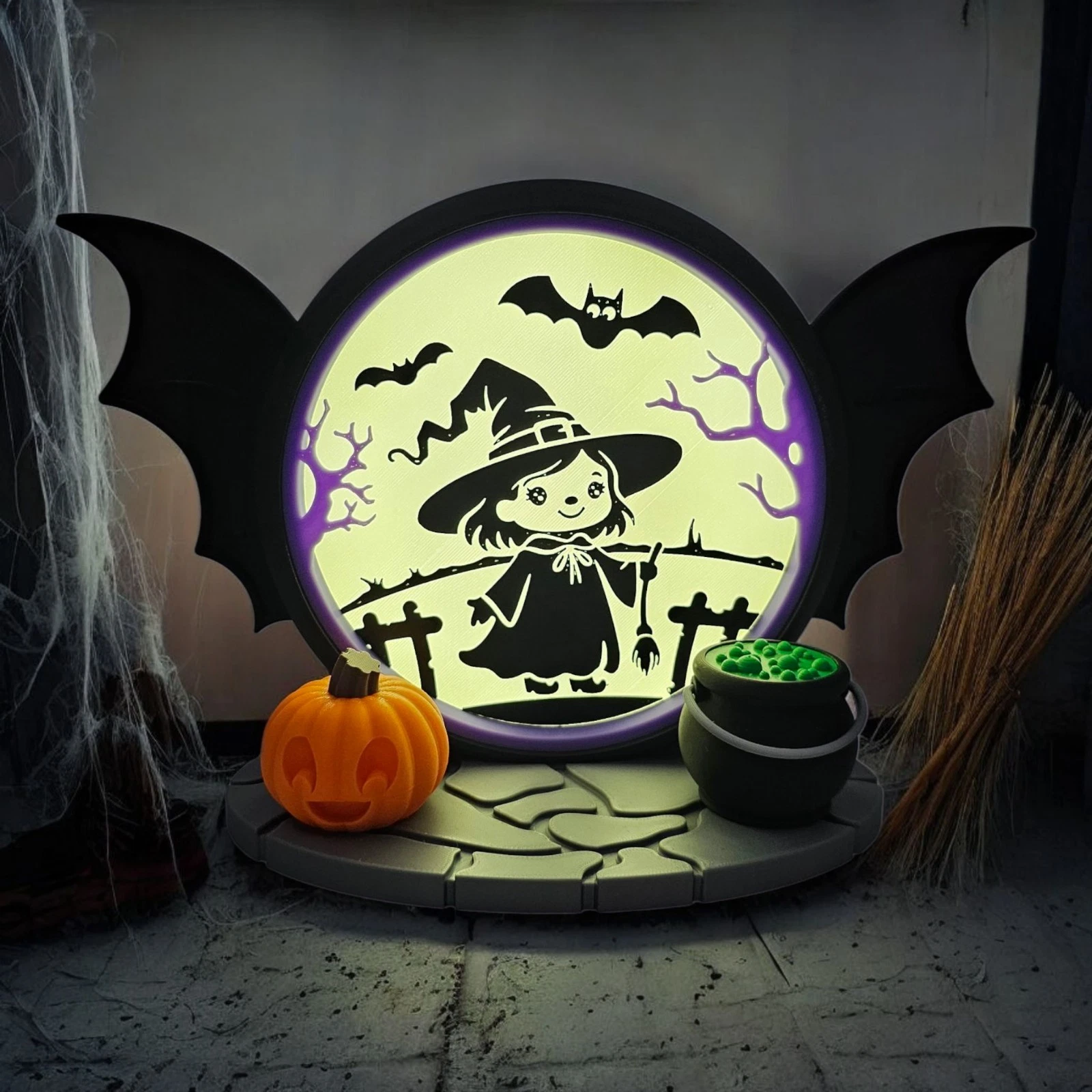 led lightbox toon witch halloween 3d printed