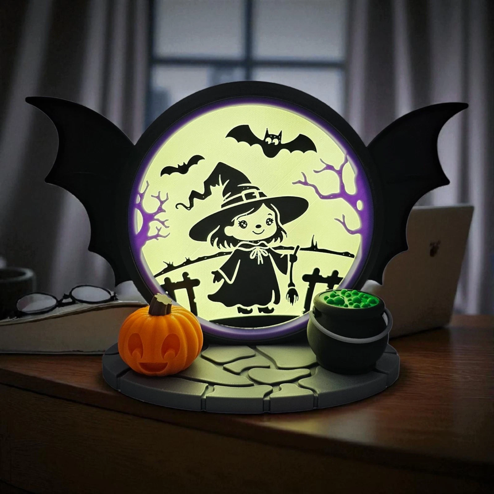 led lightbox toon witch halloween 3d printed