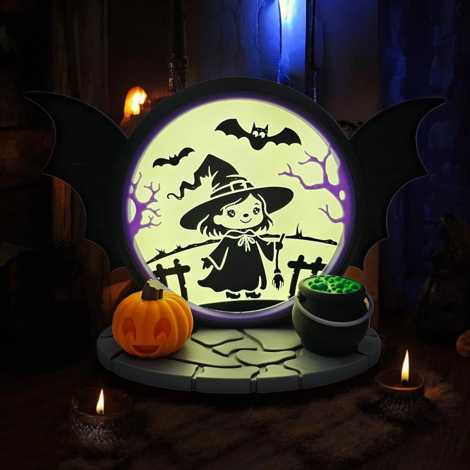 led lightbox toon witch halloween 3d printed